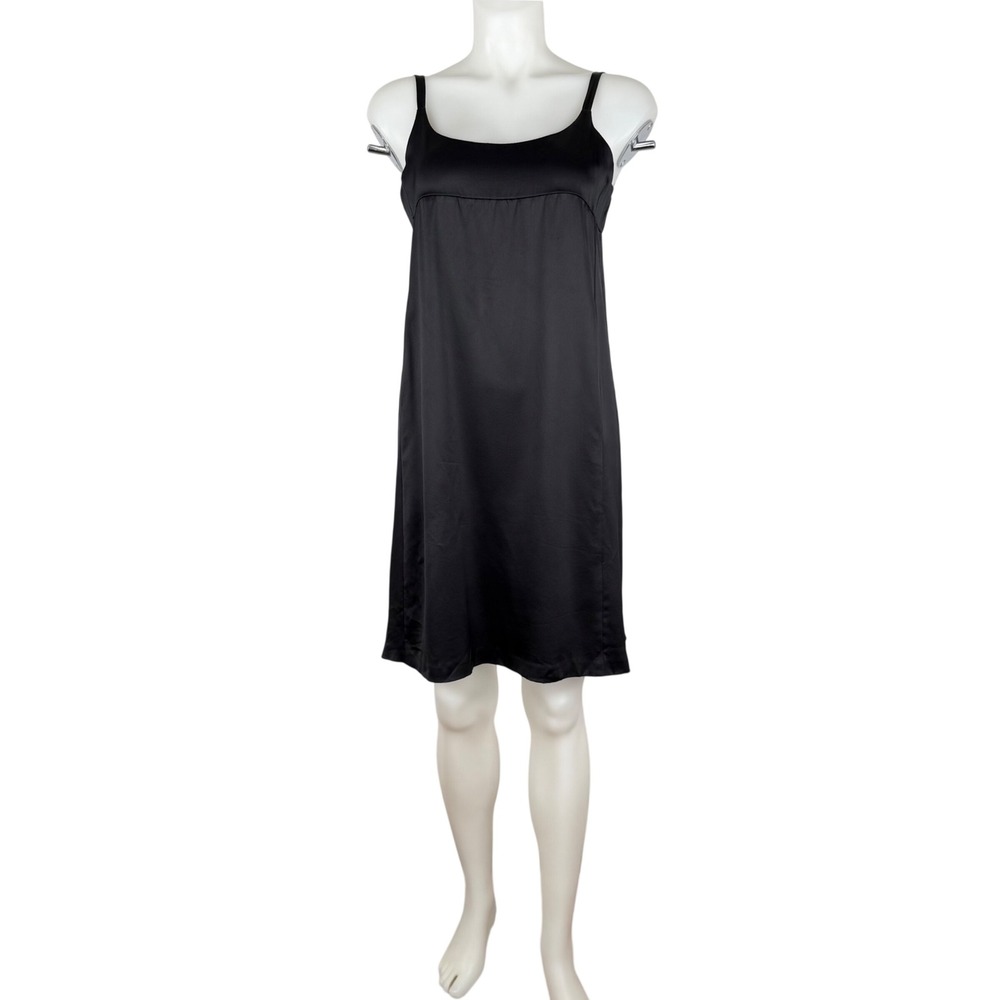Eileen Fisher Black 100% Silk Slip Dress Adjustable Straps Pockets Empire Waist